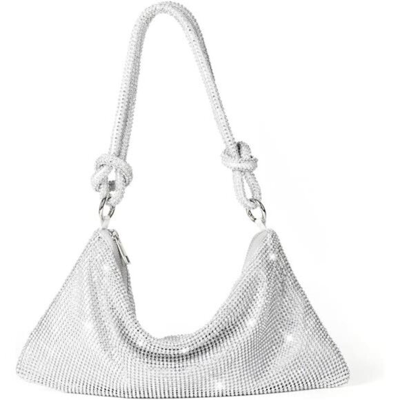 Rhinestone Purse for Women Sparkly Evening Handbag Bling Bag Shiny Silver Clutch - Picture 1 of 7